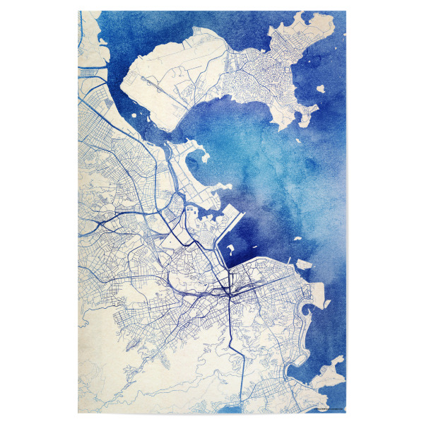Poster "Rio-de-Janeiro Brasilien Blue Infusion Map II" artboxONE - Städte,Reise,Kartografie - Städte,Stadtkarte,Wasserfarbe,Rosequartz