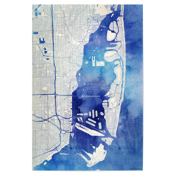 Poster 30x20 cm "Miami USA Blue Infusion Map II" artboxONE - Städte,Reise,Kartografie - Städte,Stadtkarte,Wasserfarbe,Rosequartz