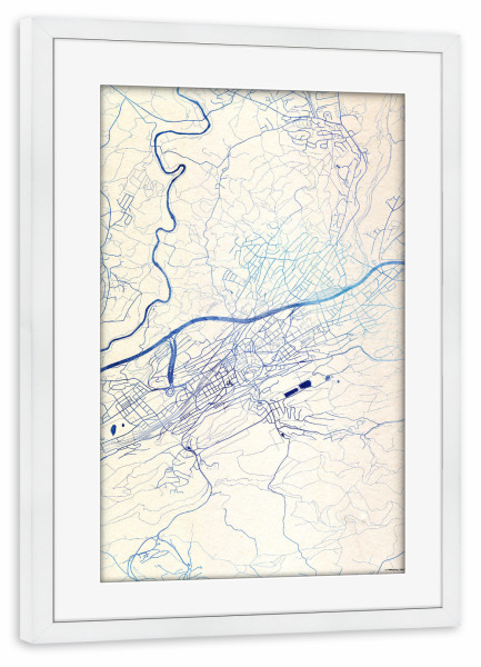 Poster mit Rahmen weiß "St.-Gallen Schweiz Blue Infusion Map I" artboxONE - Städte,Reise,Kartografie - Städte,Stadtkarte,Wasserfarbe,Rosequartz