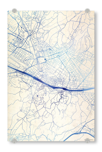 Acrylglasbild "Florenz Italien Blue Infusion Map I" artboxONE - Städte,Reise,Kartografie - Städte,Stadtkarte,Wasserfarbe,Rosequartz