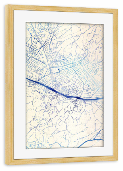 Poster mit Rahmen kiefer "Florenz Italien Blue Infusion Map I" artboxONE - Städte,Reise,Kartografie - Städte,Stadtkarte,Wasserfarbe,Rosequartz