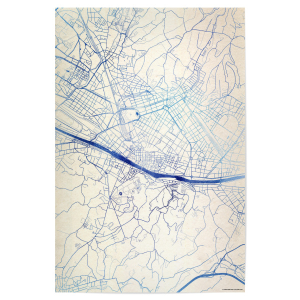 Poster "Florenz Italien Blue Infusion Map I" artboxONE - Städte,Reise,Kartografie - Städte,Stadtkarte,Wasserfarbe,Rosequartz