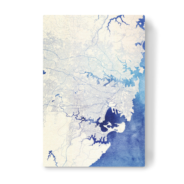 Leinwandbild "Sydney Australien Blue Infusion Map I" artboxONE - Städte,Reise,Kartografie - Städte,Stadtkarte,Wasserfarbe,Rosequartz