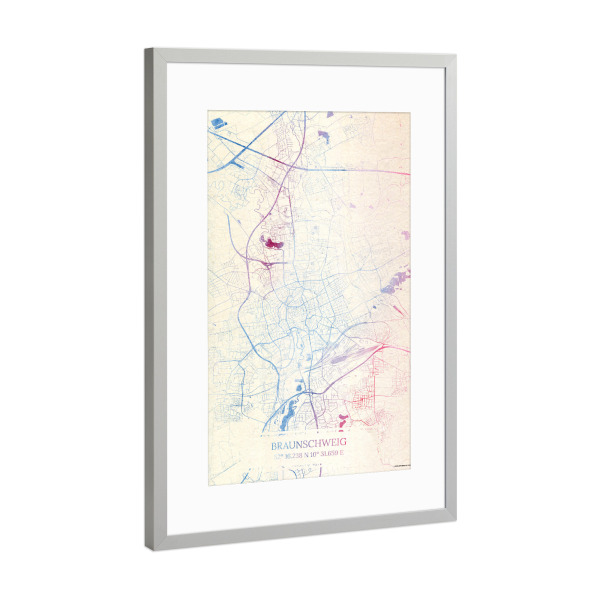 Poster mit Rahmen Silber "Braunschweig Deutschland Map Rose And Serenity II" artboxONE - Städte,Reise,Kartografie