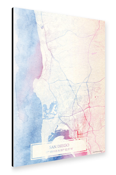 Alu-Dibond "San-Diego USA Map Rose And Serenity I" 30x20 cm artboxONE