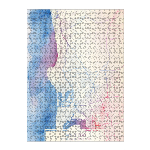 Puzzle Ravensburger "San-Diego USA Map Rose And Serenity I" artboxONE - Städte,Reise,Kartografie - Städting,Stadtkarte,Wasserfarbe,Rosequartz