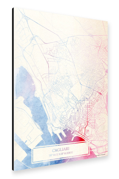 Alu-Dibond "Cagliari Italien Map Rose And Serenity II" 30x20 cm artboxONE