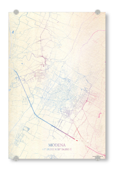 Acrylglasbild "Modena Italien Map Rose And Serenity III" artboxONE - Städte,Reise,Kartografie - Städte,Stadtkarte,Wasserfarbe,Rosequartz