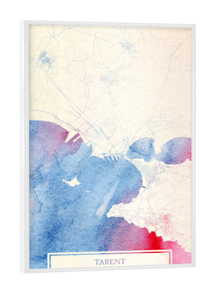 Poster mit weißem Rahmen "Tarent Italien Map Rose And Serenity I" artboxONE - Städte,Reise,Kartografie - Städte,Stadtkarte,Wasserfarbe,Rosequartz