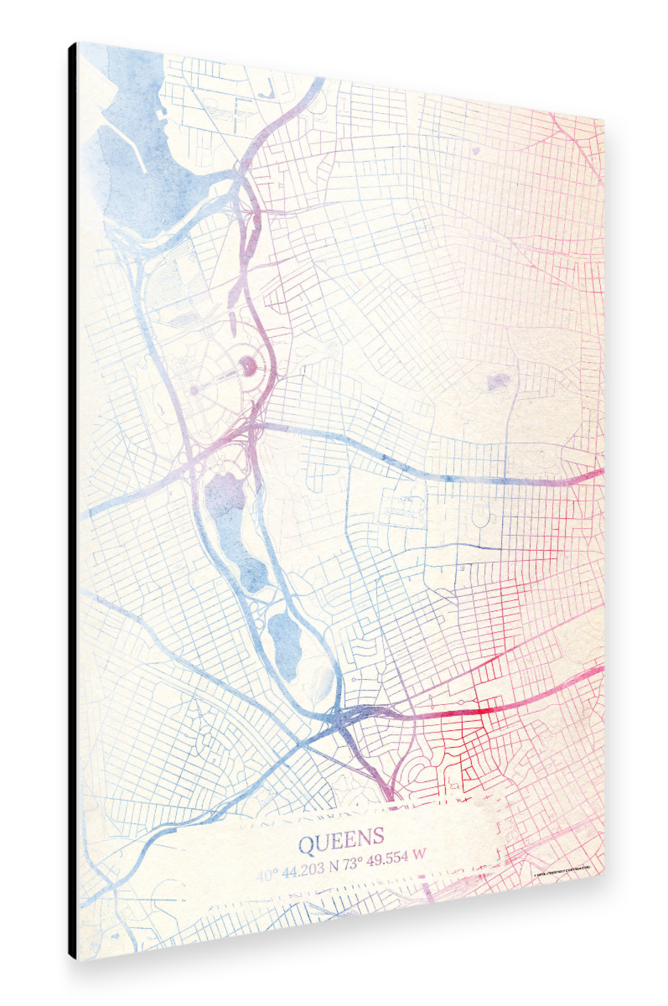 Alu-Dibond "Queens USA Map Rose And Serenity II" 30x20 cm artboxONE
