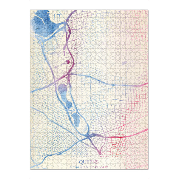 Puzzle Ravensburger "Queens USA Map Rose And Serenity II" artboxONE - Städte,Reise,Kartografie - Städting,Stadtkarte,Wasserfarbe,Rosequartz