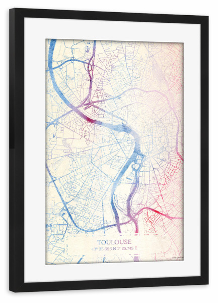 Poster mit Rahmen schwarz "Toulouse Frankreich Map Rose And Serenity II" artboxONE - Städte,Reise,Kartografie