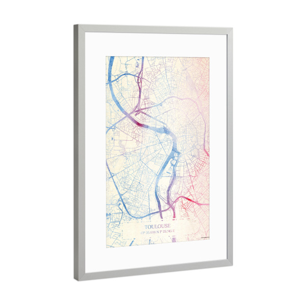 Poster mit Rahmen Silber "Toulouse Frankreich Map Rose And Serenity II" artboxONE - Städte,Reise,Kartografie