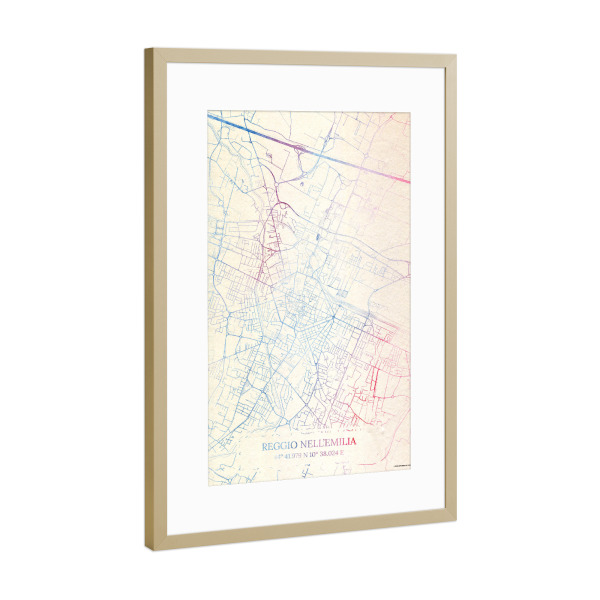 Poster mit Rahmen Gold "Reggio-nell’Emilia Italien Map Rose And Serenity II" artboxONE - Städte,Reise,Kartografie