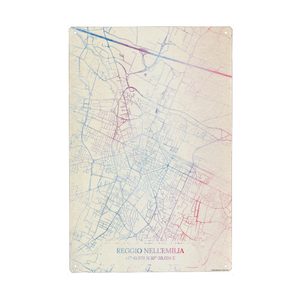 Holzbild "Reggio-nell’Emilia Italien Map Rose And Serenity II" artboxONE - Städte,Reise,Kartografie - Städte,Stadtkarte,Wasserfarbe,Rosequartz