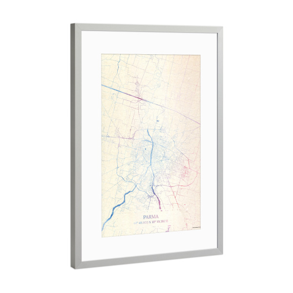 Poster mit Rahmen Silber "Parma Italien Map Rose And Serenity I" artboxONE - Städte,Reise,Kartografie - Städte,Stadtkarte,Wasserfarbe,Rosequartz