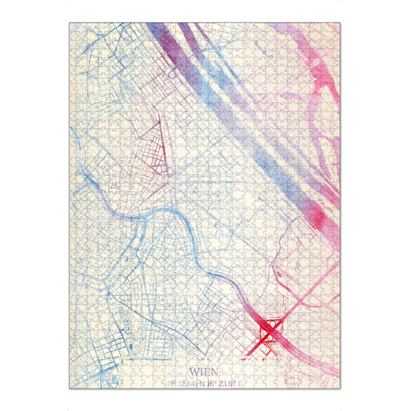 Puzzle Ravensburger "Wien Österreich Map Rose And Serenity I" artboxONE - Städte,Reise,Kartografie - Städting,Stadtkarte,Wasserfarbe,Rosequartz