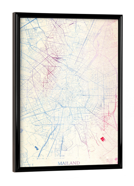 Poster mit schwarzem Rahmen "Mailand Italien Map Rose And Serenity I" artboxONE - Städte,Reise,Kartografie - Städte,Stadtkarte,Wasserfarbe,Rosequartz