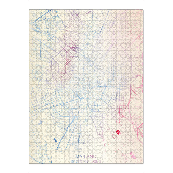 Puzzle Ravensburger "Mailand Italien Map Rose And Serenity I" artboxONE - Städte,Reise,Kartografie - Städte,Stadtkarte,Wasserfarbe,Rosequartz