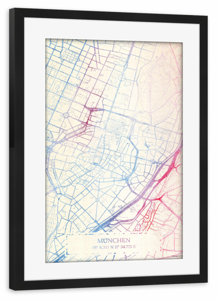 Poster mit Rahmen schwarz "München Deutschland Map Rose And Serenity III" artboxONE - Städte,Reise,Kartografie