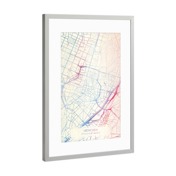 Poster mit Rahmen Silber "München Deutschland Map Rose And Serenity III" artboxONE - Städte,Reise,Kartografie