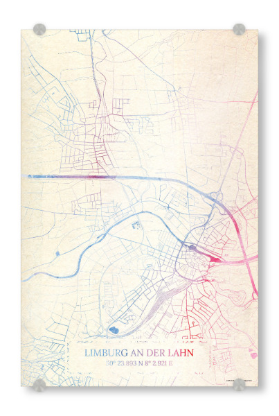 Acrylglasbild "Limburg-an-der-Lahn Deutschland Map Rose And Serenity I" artboxONE - Städte,Reise,Kartografie