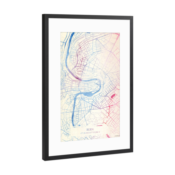 Poster mit Rahmen Schwarz (Metallic) "Bern Schweiz Map Rose And Serenity I" artboxONE - Städte,Reise,Kartografie