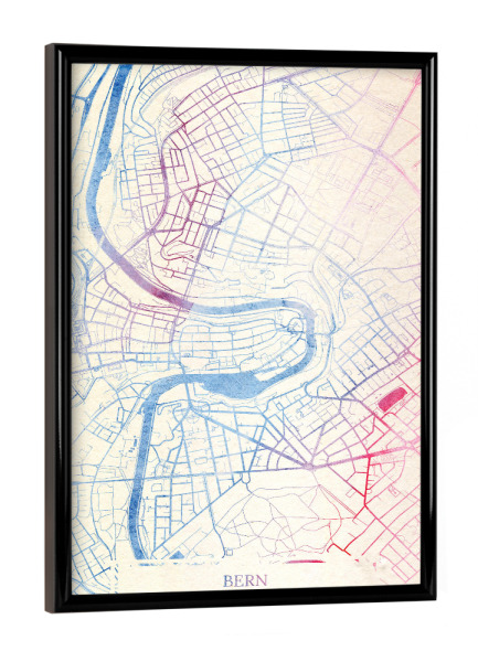 Poster mit schwarzem Rahmen "Bern Schweiz Map Rose And Serenity I" artboxONE - Städte,Reise,Kartografie - Städting,Stadtkarte,Wasserfarbe,Rosequartz
