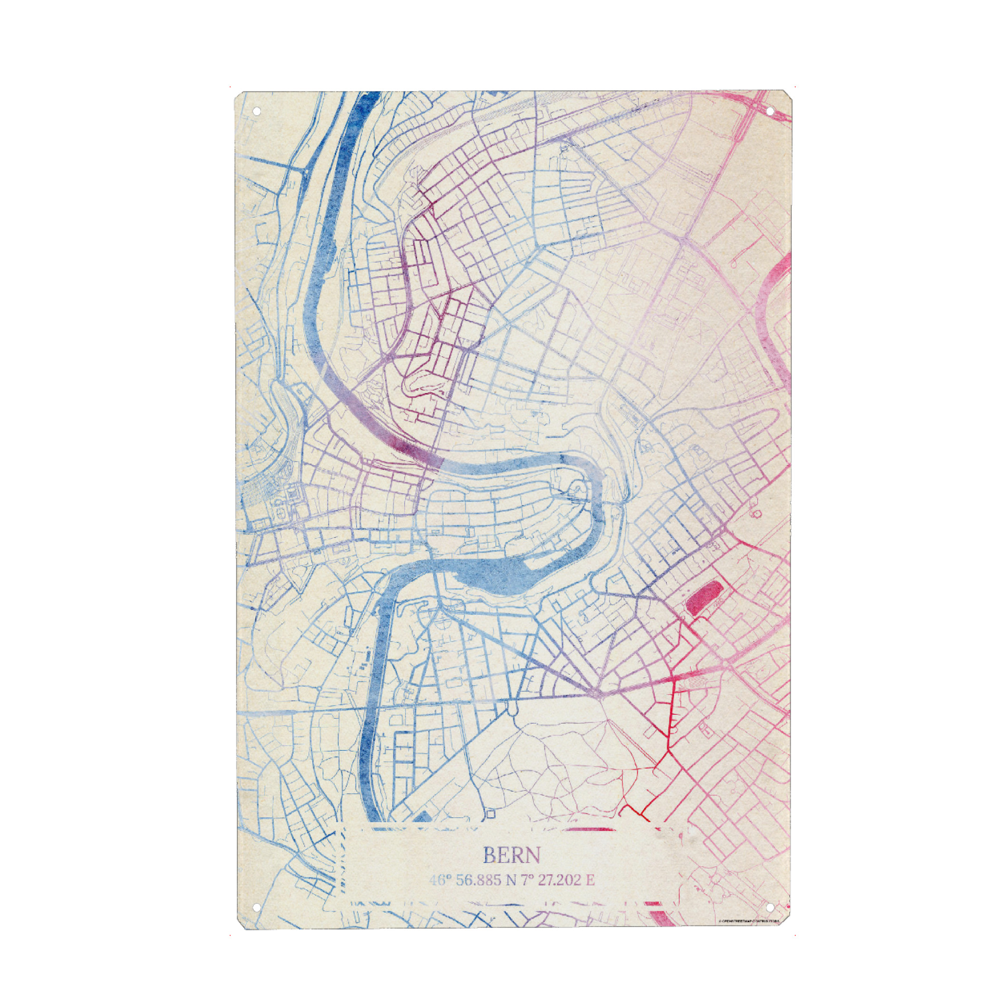 Holzbild "Bern Schweiz Map Rose And Serenity I" artboxONE - Städte,Reise,Kartografie - Städting,Stadtkarte,Wasserfarbe,Rosequartz