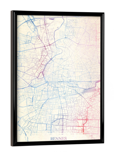 Poster mit schwarzem Rahmen "Rennes Frankreich Map Rose And Serenity I" artboxONE - Städte,Reise,Kartografie