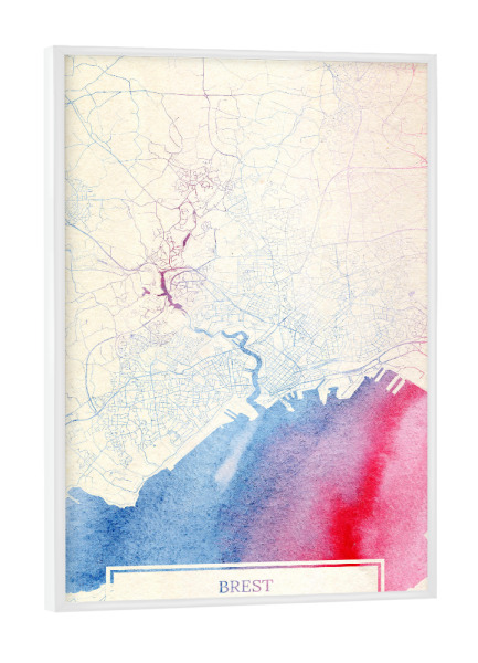 Poster mit weißem Rahmen "Brest Frankreich Map Rose And Serenity I" artboxONE - Städte,Reise,Kartografie - Städte,Stadtkarte,Wasserfarbe,Rosequartz