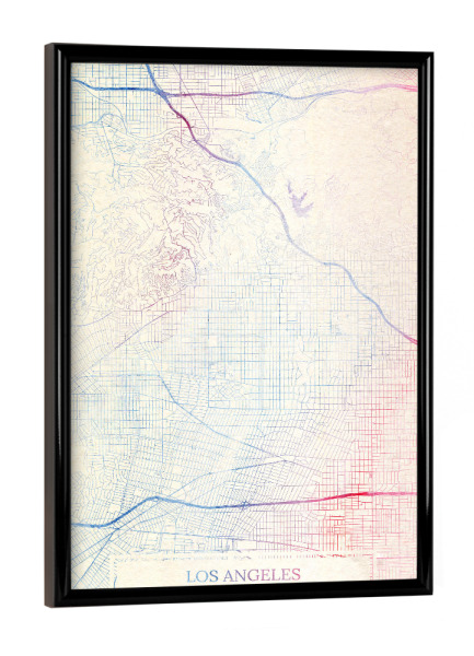 Poster mit schwarzem Rahmen "Los-Angeles USA Map Rose And Serenity II" artboxONE - Städte,Reise,Kartografie