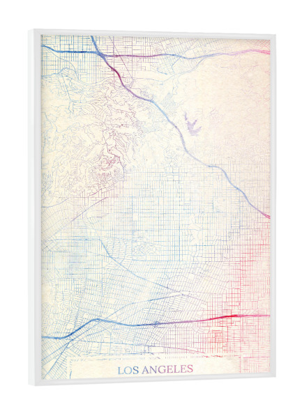Poster mit weißem Rahmen "Los-Angeles USA Map Rose And Serenity II" artboxONE - Städte,Reise,Kartografie - Städting,Stadtkarte,Wasserfarbe,Rosequartz