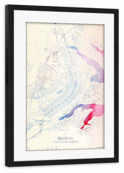 Poster mit Rahmen schwarz "Brasilia Brasilien Map Rose And Serenity I" artboxONE - Städte,Reise,Kartografie - Städte,Stadtkarte,Wasserfarbe,Rosequartz