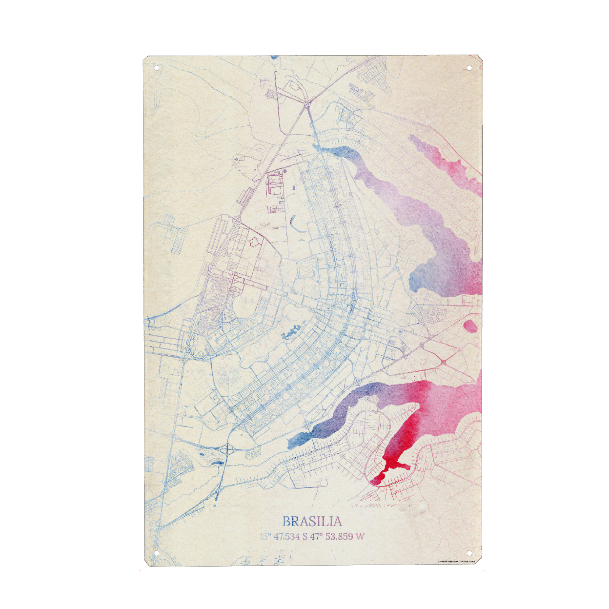 Metall Poster "Brasilia Brasilien Map Rose And Serenity I" artboxONE - Städte,Reise,Kartografie - Städte,Stadtkarte,Wasserfarbe,Rosequartz