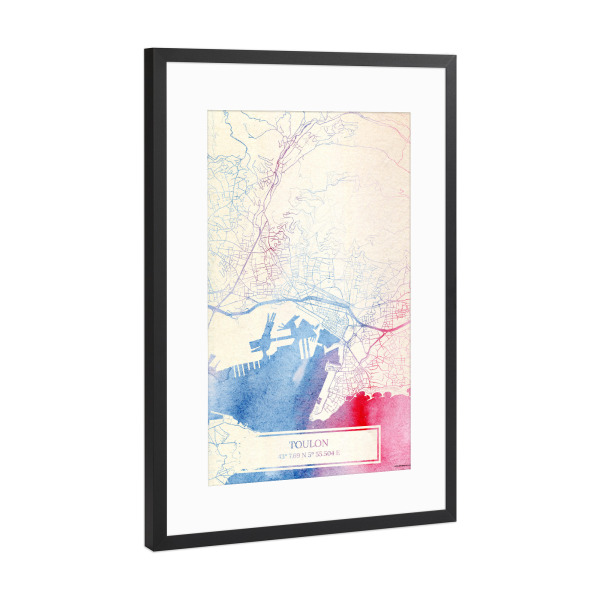 Poster mit Rahmen Schwarz (Metallic) "Toulon Frankreich Map Rose And Serenity I" artboxONE - Städte,Reise,Kartografie