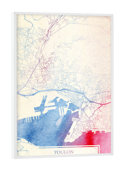 Poster mit weißem Rahmen "Toulon Frankreich Map Rose And Serenity I" artboxONE - Städte,Reise,Kartografie - Städte,Stadtkarte,Wasserfarbe,Rosequartz