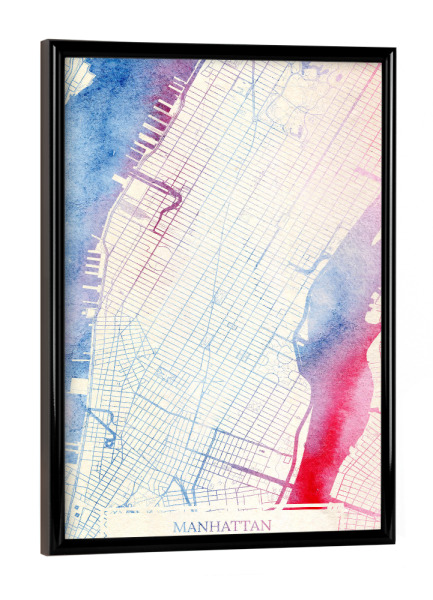 Poster mit schwarzem Rahmen "Manhattan USA Map Rose And Serenity I" artboxONE - Städte,Reise,Kartografie - Städte,Stadtkarte,Wasserfarbe,Rosequartz