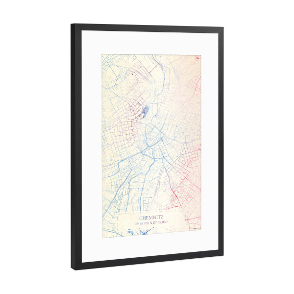 Poster mit Rahmen Schwarz (Metallic) "Chemnitz Deutschland Map Rose And Serenity I" artboxONE - Städte,Reise,Kartografie