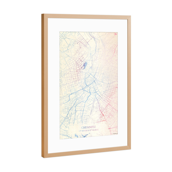 Poster mit Rahmen Kupfer "Chemnitz Deutschland Map Rose And Serenity I" artboxONE - Städte,Reise,Kartografie