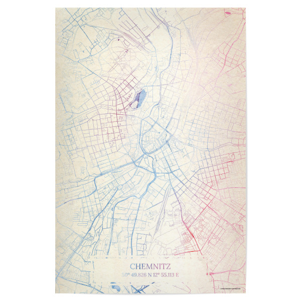 Poster 30x20 cm "Chemnitz Deutschland Map Rose And Serenity I" artboxONE - Städte,Reise,Kartografie - Städting,Stadtkarte,Wasserfarbe,Rosequartz