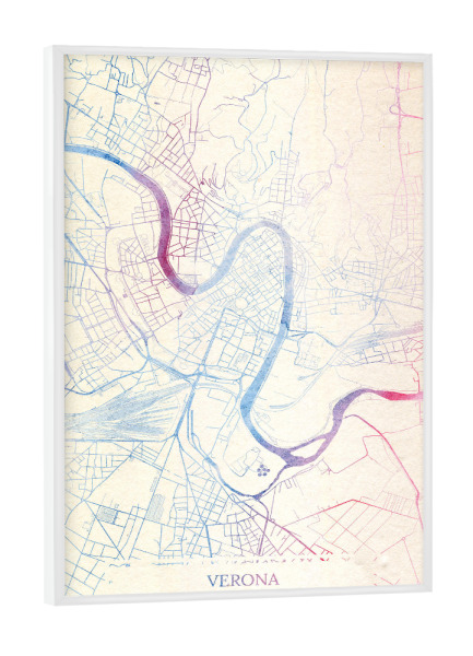 Poster mit weißem Rahmen "Verona Italien Map Rose And Serenity II" artboxONE - Städte,Reise,Kartografie - Städte,Stadtkarte,Wasserfarbe,Rosequartz