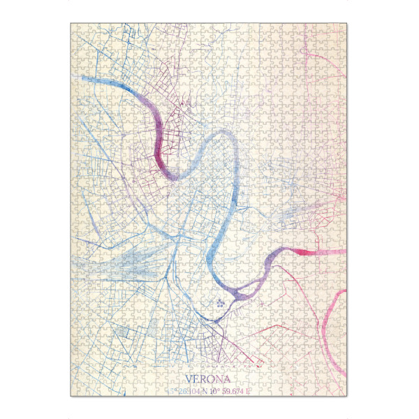 Puzzle Ravensburger "Verona Italien Map Rose And Serenity II" artboxONE - Städte,Reise,Kartografie - Städte,Stadtkarte,Wasserfarbe,Rosequartz