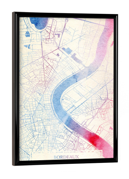 Poster mit schwarzem Rahmen "Bordeaux Frankreich Map Rose And Serenity I" artboxONE - Städte,Reise,Kartografie
