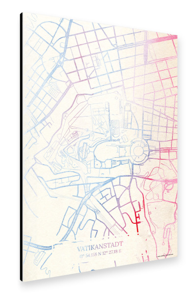 Alu-Dibond "Vatikanstadt Map Rose And Serenity I" 30x20 cm artboxONE
