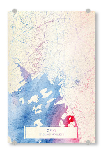 Acrylglasbild "Oslo Norwegen Map Rose And Serenity III" artboxONE - Städte,Reise,Kartografie - Städte,Stadtkarte,Wasserfarbe,Rosequartz