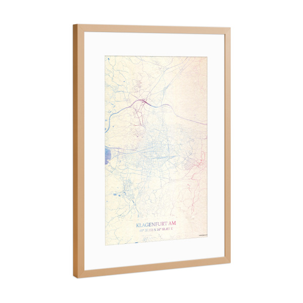 Poster mit Rahmen Kupfer "Klagenfurt-am-Wörthersee Österreich Map Rose And Serenity I" artboxONE - Städte,Reise,Kartografie