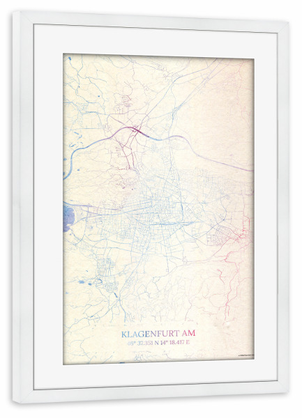 Poster mit Rahmen weiß "Klagenfurt-am-Wörthersee Österreich Map Rose And Serenity I" artboxONE - Städte,Reise,Kartografie