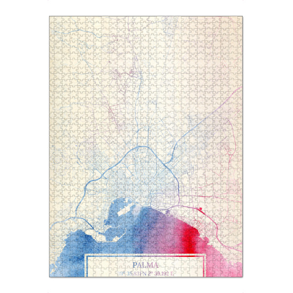 Puzzle Ravensburger "Palma Mallorca Map Rose And Serenity I" artboxONE - Städte,Reise,Kartografie - Städte,Stadtkarte,Wasserfarbe,Rosequartz