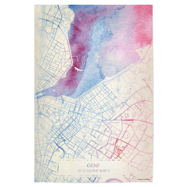 Poster "Genf Schweiz Map Rose And Serenity II" artboxONE - Städte,Reise,Kartografie - Städte,Stadtkarte,Wasserfarbe,Rosequartz
